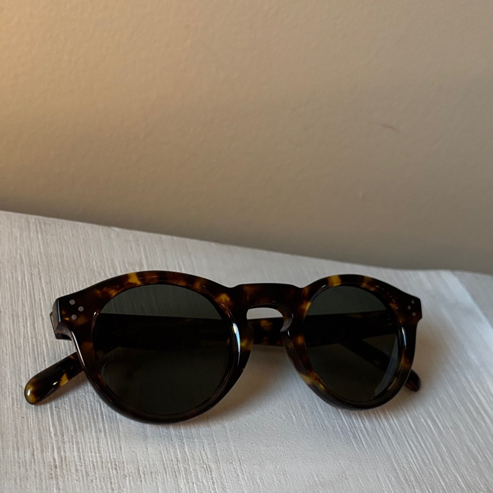 Celine Paris Bevel Round Pretty Tortoise Sunglasses with Green Lenses